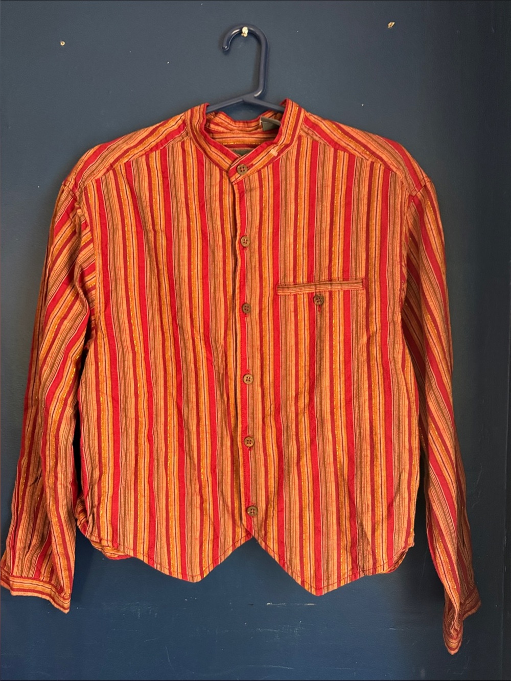 Women's Striped Button-Down Shirt in Red & Orange